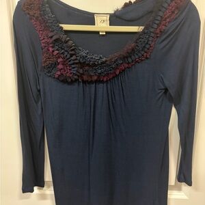 Anthropologie Navy and Burgundy Long Sleeve Top